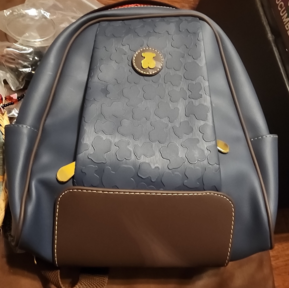 Navy Blue and Brown Backpack with Bear Design